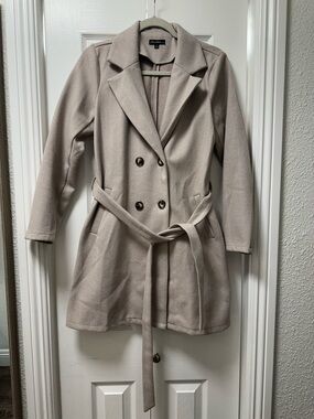 Chocolate Beige Double-Breasted Belted Trench Coat
